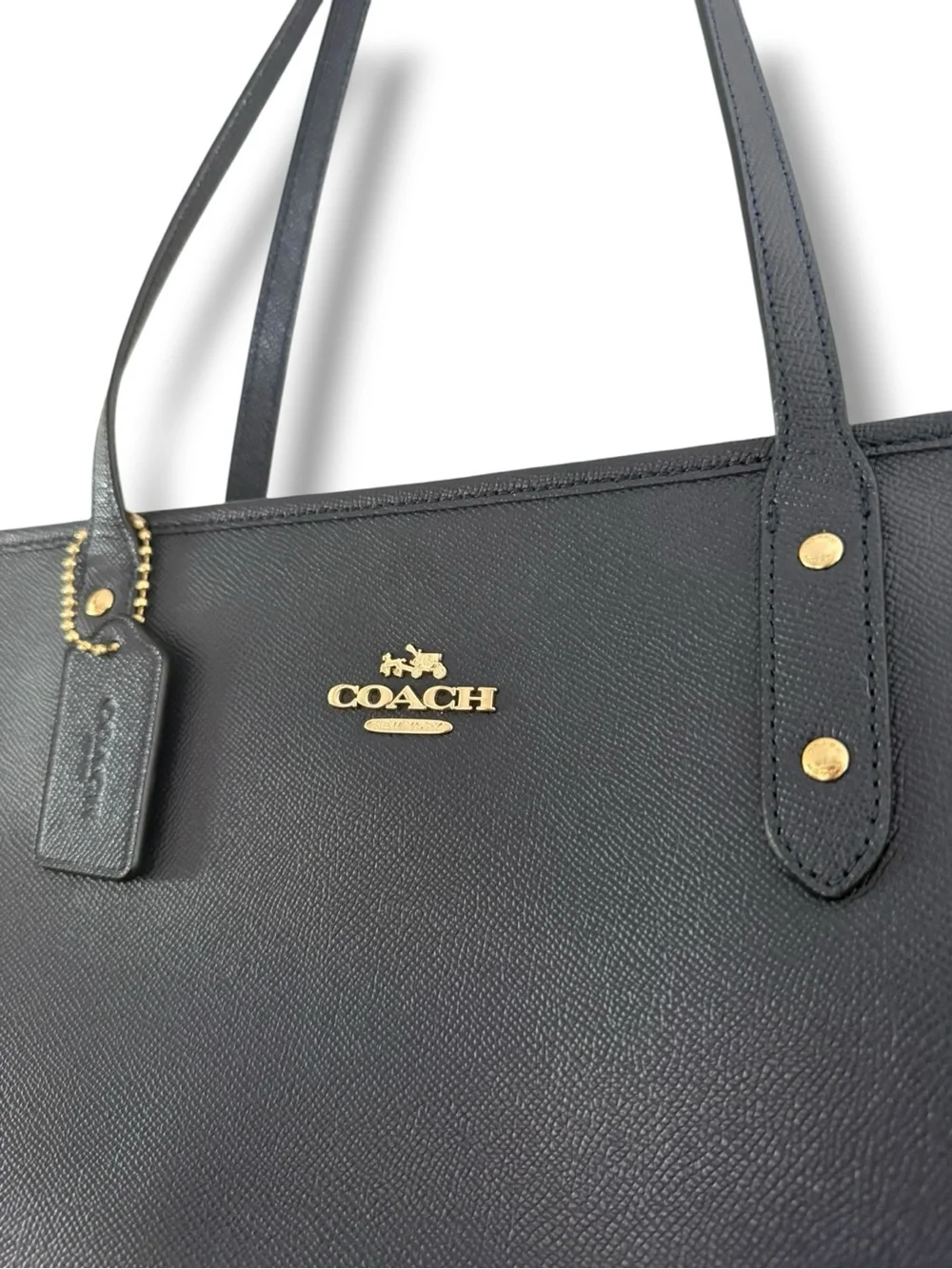 COACH Large City Tote Bag Coated Crossgrain Leather Tote, Navy, EUC - Picture 6 of 15